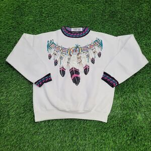 Vintage 80s Native-American Sweatshirt Womens Medium 20x23
